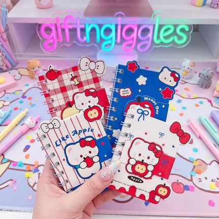 Sanrio Hello Kitty A7 spiral diary set with red and blue kawaii cover designs