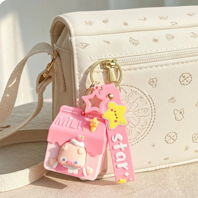 Pink Milk Carton Pig Keychain | Charm