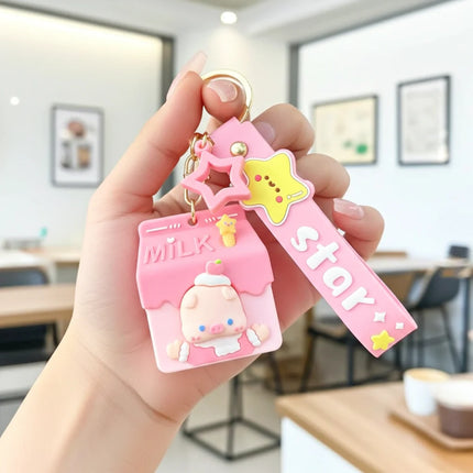 Pink Milk Carton Pig Keychain | Charm