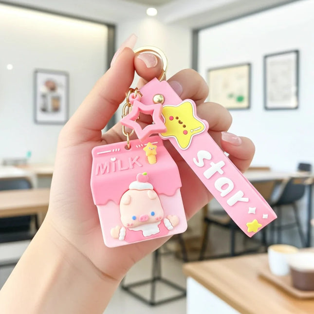 Pink Milk Carton Pig Keychain | Charm