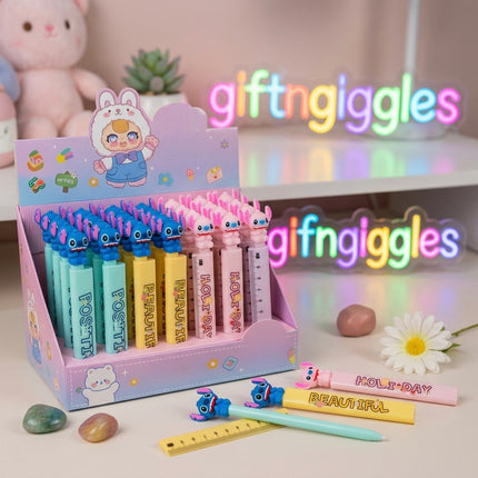 Cute 2-in-1 Stitch Ruler Pen | Pastel Stationery Set for School & Office