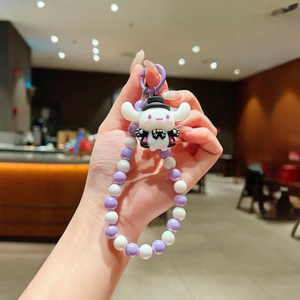 Cinnamoroll phone charm with Beaded Strap – Sanrio Kawaii Charm Bag Accessory (Purple & White)