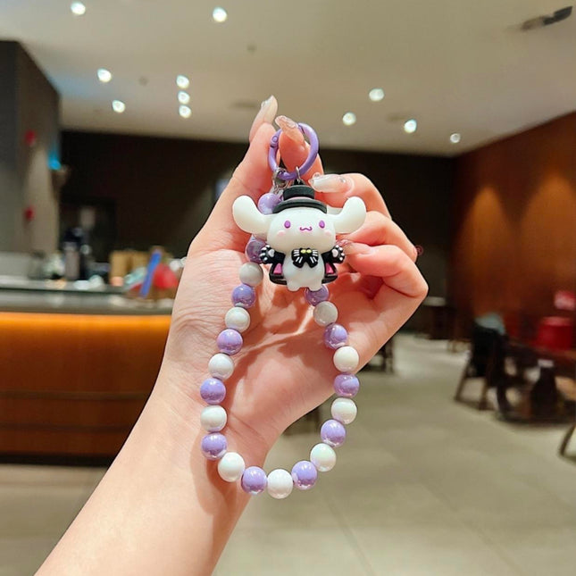 Cinnamoroll phone charm with Beaded Strap – Sanrio Kawaii Charm Bag Accessory (Purple & White)
