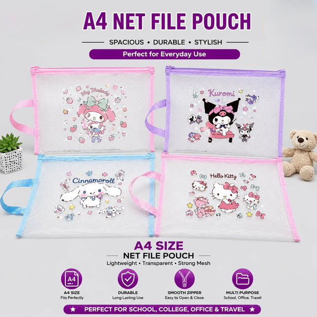 Cute Sanrio A4 Zipper Mesh Document File Pouch