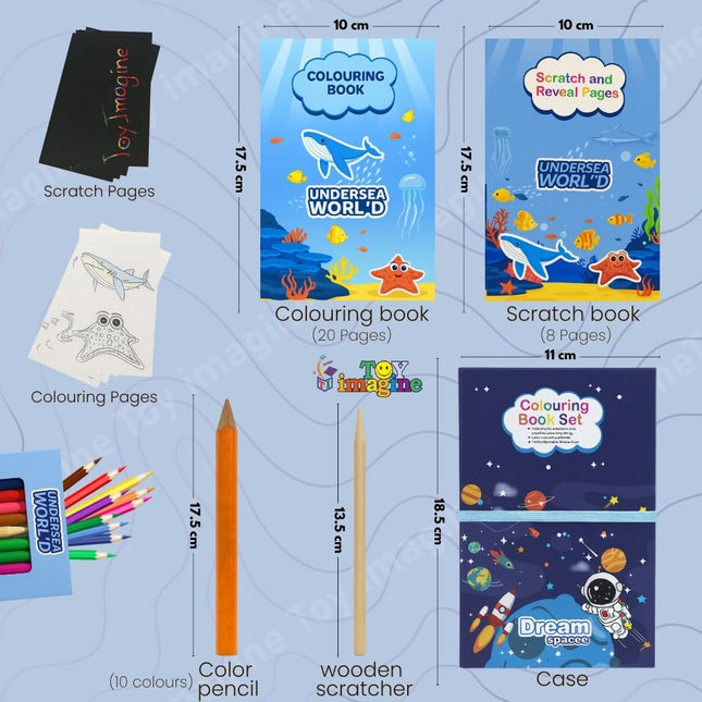 Undersea World  Colouring Book Cum Scratch Book Set