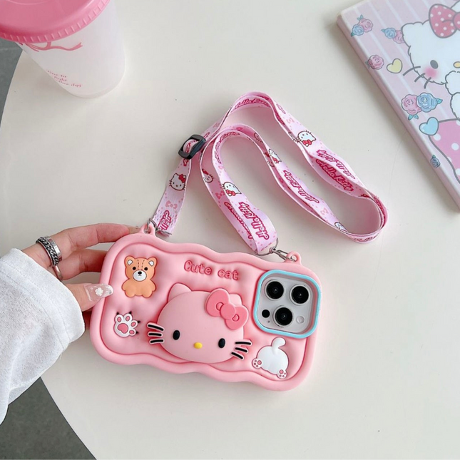 Kitty Stand Silicone Case with Strap