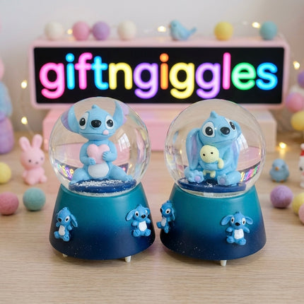 Disney Lilo & Stitch Mini Snow Globes – Collectible Water Globes Featuring Stitch Holding Heart & Scrump Doll Decor