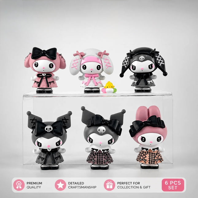 Kuromi & My Melody Mini Anime Figures – Aesthetic Collectible Desk Toys, Kawaii Room Decor Set & Gift