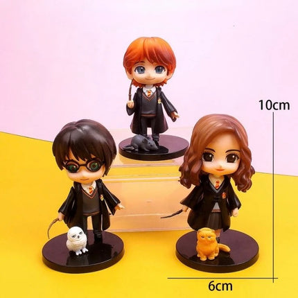 Harry Potter, Ron Weasley & Hermione Granger Mini Figure Set (3-Piece) – 10cm Chibi Action Figures with Pets & Base Stands