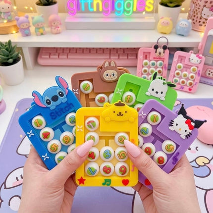 Assorted sliding number puzzle toy designs