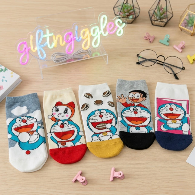 Charming Doraemon Character Ankle Socks