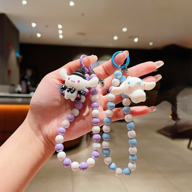 Cinnamoroll phone charm with Beaded Strap – Sanrio Kawaii Charm Bag Accessory (Purple & White)
