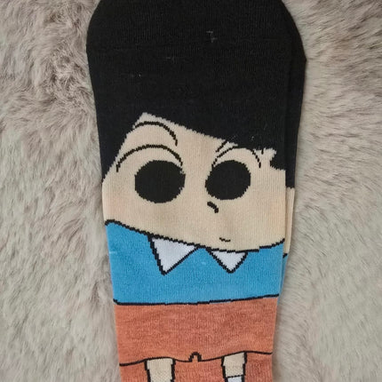 Crayon Shinchan Anime Crew Socks - Action Kamen Design - Soft Cotton - Unisex Adult One Size