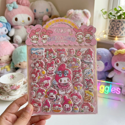 Kawaii Sanrio My Melody 3D Puffy Sticker Sheet – Double-Layered Gold Foil Accent Stickers for Scrapbooking, Journals, & Crafts