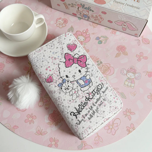 Hello Kitty Kawaii Wallet with Fluffy Pom Pom Charm