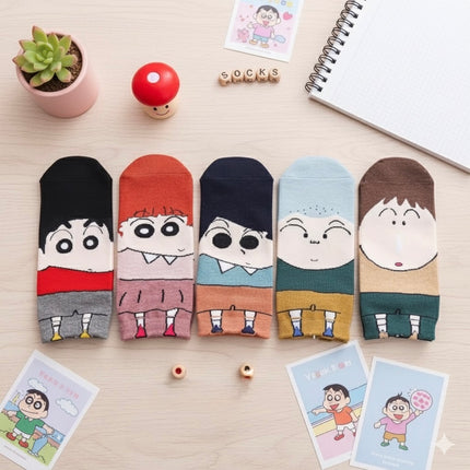 Crayon Shinchan Anime Crew Socks - Action Kamen Design - Soft Cotton - Unisex Adult One Size