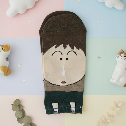 Crayon Shinchan Anime Crew Socks - Action Kamen Design - Soft Cotton - Unisex Adult One Size