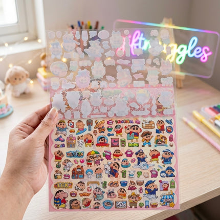 3D Double-Layer Crayon Shinchan Gold Foil Stamping Sticker Sheet for DIY Crafts & Journaling