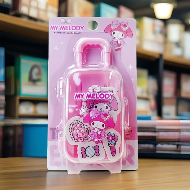 Kawaii My Melody Trolley Eraser Set – Adorable Pink Stationery Essential
