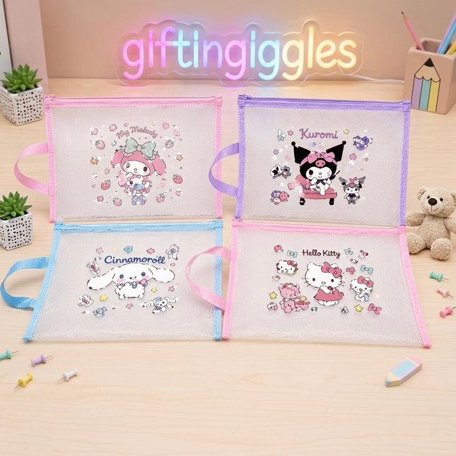 Cute Sanrio A4 Zipper Mesh Document File Pouch