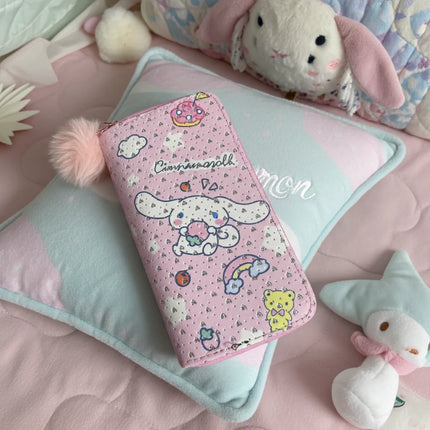 Cinnamoroll Pink Kawaii Wallet with Fluffy Pom Pom Charm