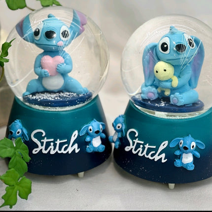 Disney Lilo & Stitch Mini Snow Globes – Collectible Water Globes Featuring Stitch Holding Heart & Scrump Doll Decor