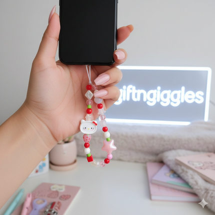 Hello Kitty Red Strawberry Beaded Phone Charm | Kawaii Sanrio Strap