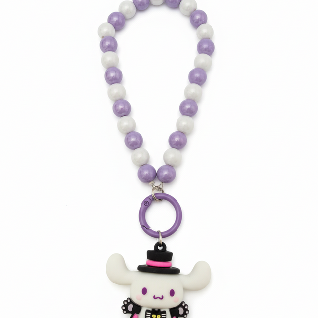 Cinnamoroll phone charm with Beaded Strap – Sanrio Kawaii Charm Bag Accessory (Purple & White)