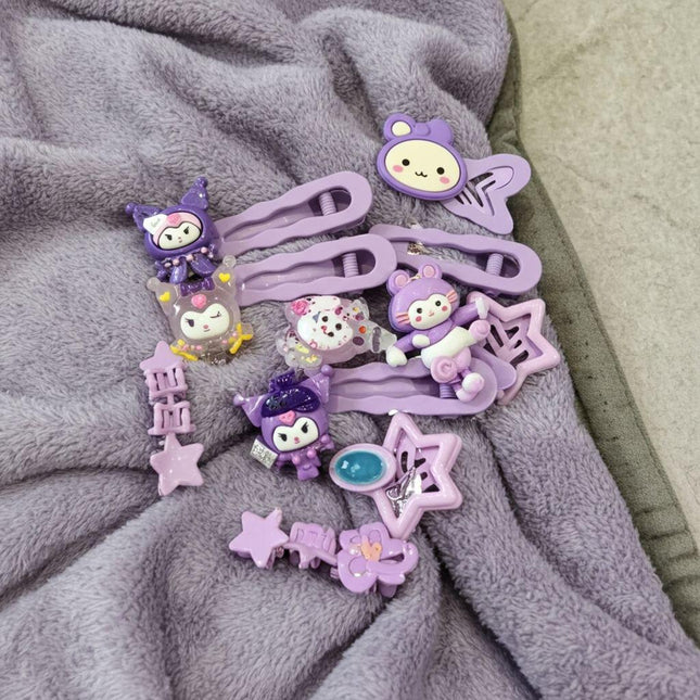 Kawaii Purple Hair Clip Set | Kuromi & Sanrio-Inspired Hair Accessories
