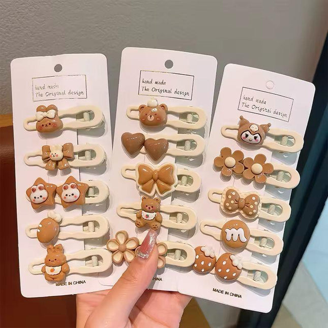 Kawaii Bear & Bow Hair Clip Set | Cute Neutral Aesthetic Hair Accessories