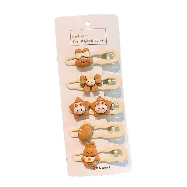 Kawaii Bear & Bow Hair Clip Set | Cute Neutral Aesthetic Hair Accessories