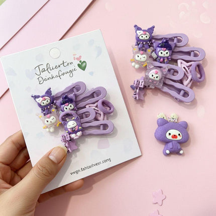 Kawaii Purple Hair Clip Set | Kuromi & Sanrio-Inspired Hair Accessories