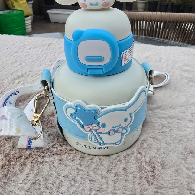 Cinnamoroll Water Bottle with Strap – Sanrio Kawaii Blue Drink Bottle with Cover & Handle