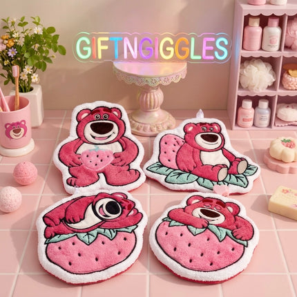Lotso Bear Hand Towel – Cute Pink Strawberry Bear Soft Absorbent  Towel