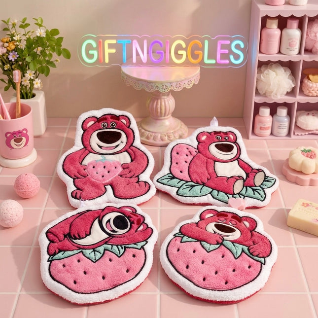 Lotso Bear Hand Towel – Cute Pink Strawberry Bear Soft Absorbent  Towel