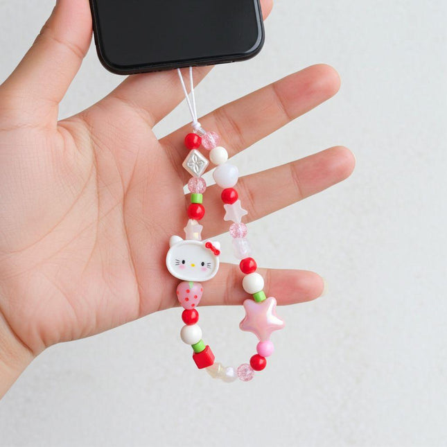 Hello Kitty Red Strawberry Beaded Phone Charm | Kawaii Sanrio Strap
