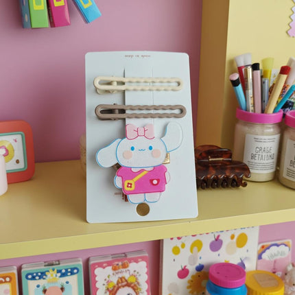 Cinnamoroll-Inspired Kawaii Hair Clip Set | Pastel Neutral Hairpins