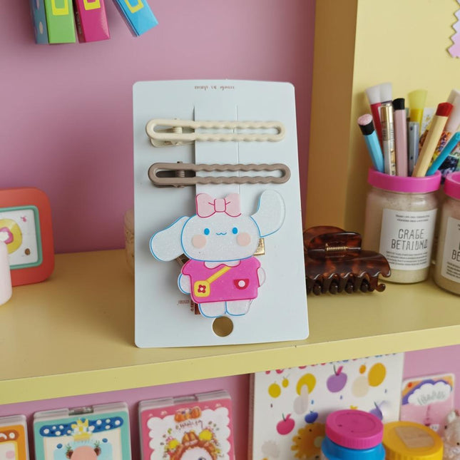 Cinnamoroll-Inspired Kawaii Hair Clip Set | Pastel Neutral Hairpins