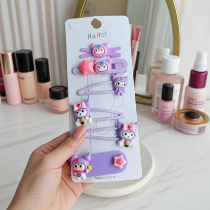 Kawaii Kuromi Hair Clips Set – Cute Purple Cartoon Hair Accessories for Girls (6 Pcs)