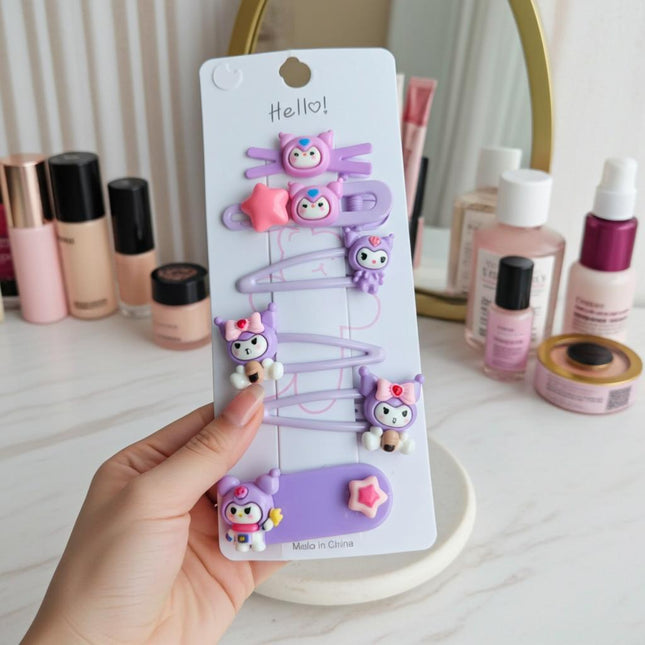 Kawaii Kuromi Hair Clips Set – Cute Purple Cartoon Hair Accessories for Girls (6 Pcs)