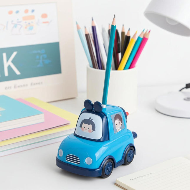 Kawaii Car Pencil Sharpener – Cute Blue Cartoon Vehicle Design for Kids & Students