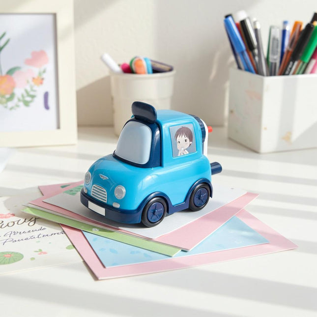 Kawaii Car Pencil Sharpener – Cute Blue Cartoon Vehicle Design for Kids & Students
