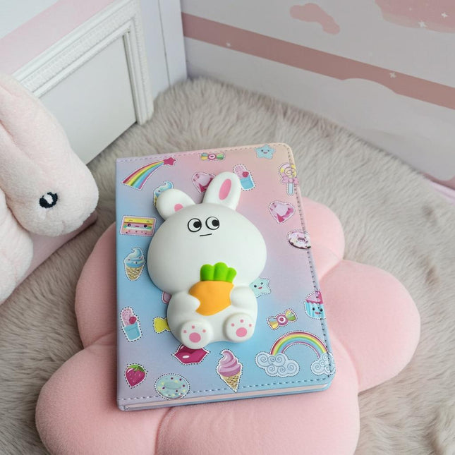 Kawaii Bunny Squishy Notebook – Cute Journal with 3D Rabbit Cover