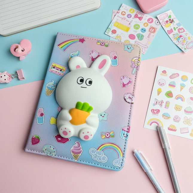 Kawaii Bunny Squishy Notebook – Cute Journal with 3D Rabbit Cover