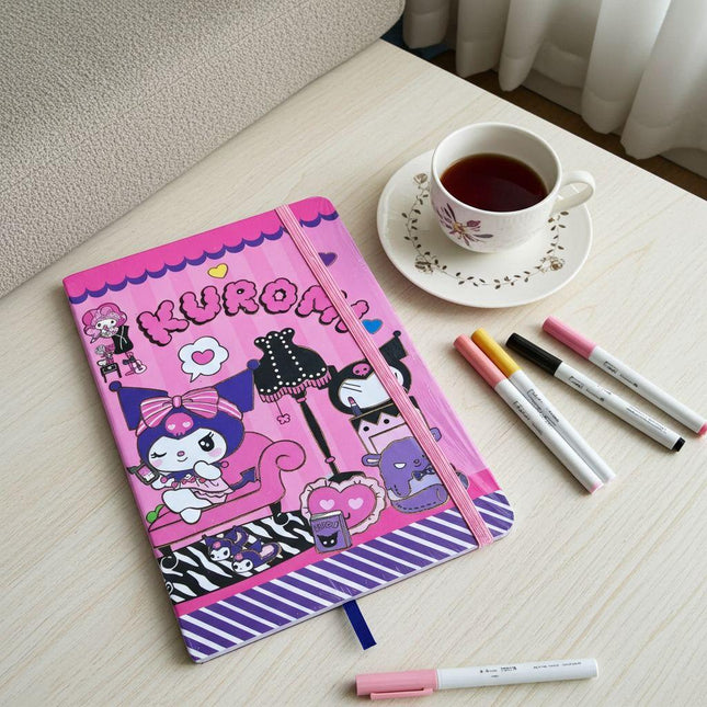 Kuromi Notebook – Cute Pink Sanrio Journal with Elastic Closure