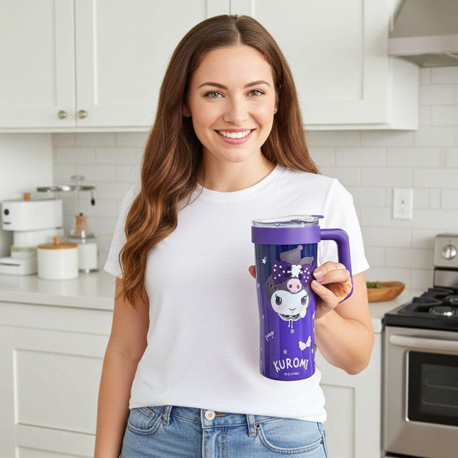 Kuromi Tumbler with Handle – Sanrio Travel Mug with Lid (Purple)