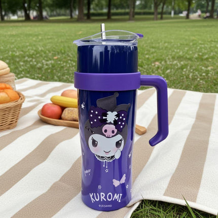 Kuromi Tumbler with Handle – Sanrio Travel Mug with Lid (Purple)
