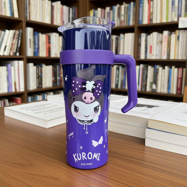 Kuromi Tumbler with Handle – Sanrio Travel Mug with Lid (Purple)