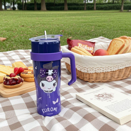 Kuromi Tumbler with Handle – Sanrio Travel Mug with Lid (Purple)