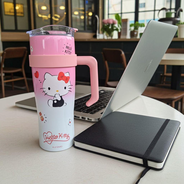 Hello Kitty Tumbler with Handle – Sanrio Travel Mug with Lid (Pink)